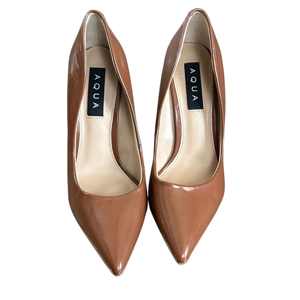 AQUA Patent Leather Pointed Toe Pumps. Tan, Women’s size 6M - Picture 1 of 7